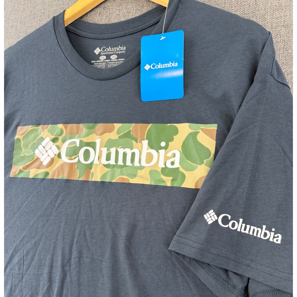 Columbia Mens XXL Gray Camo Box Logo Short Sleeve T-Shirt NWT